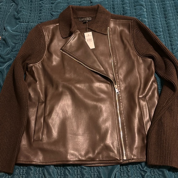 NWT Faux Leather Moto Sweater Jacket - Picture 1 of 7